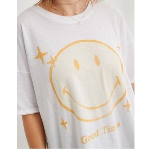 NWT Aerie White Oversize Good Times Smiley Face Sleep Happens Night Tee Size XXS